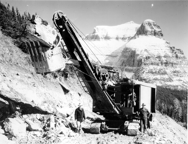 Heavy construction equipment, Going-to-the-Sun Road, Glacier National Park, Montana
