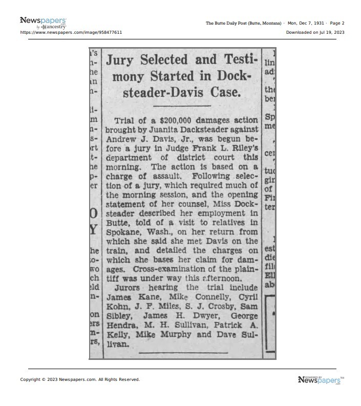 "Jury Selected and Testimony Started in Docksteader-Davis Case"