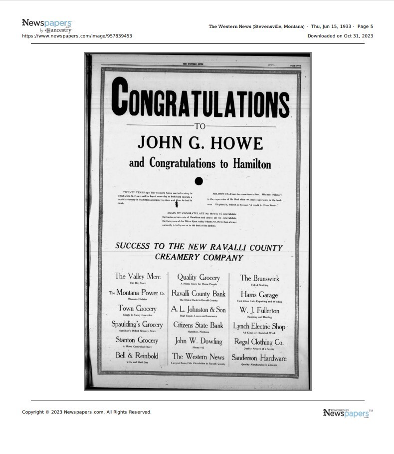 "Congratulations to John G. Howe"