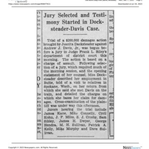 "Jury Selected and Testimony Started in Docksteader-Davis Case"